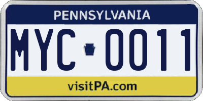 PA license plate MYC0011