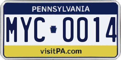 PA license plate MYC0014