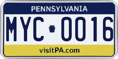 PA license plate MYC0016