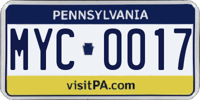 PA license plate MYC0017