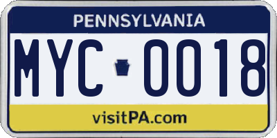 PA license plate MYC0018