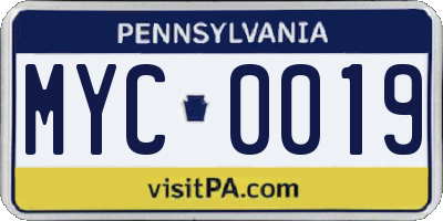 PA license plate MYC0019