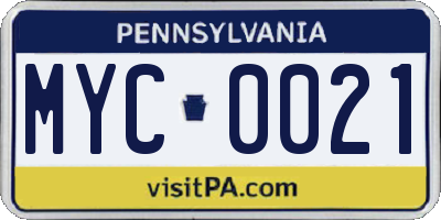 PA license plate MYC0021