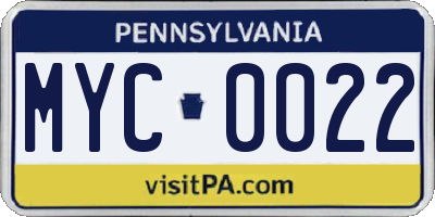 PA license plate MYC0022