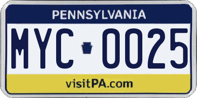 PA license plate MYC0025