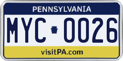 PA license plate MYC0026