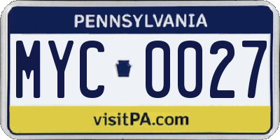 PA license plate MYC0027