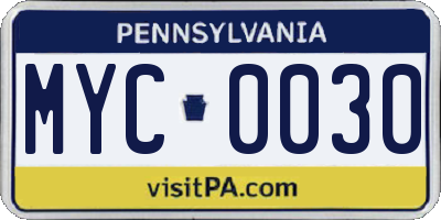 PA license plate MYC0030