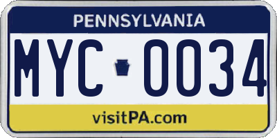 PA license plate MYC0034