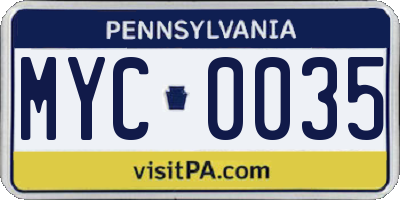 PA license plate MYC0035