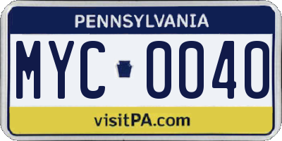 PA license plate MYC0040