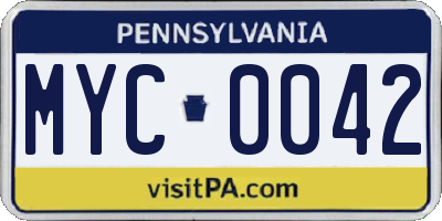 PA license plate MYC0042