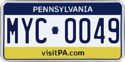 PA license plate MYC0049