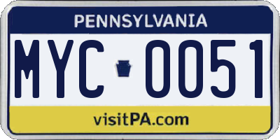 PA license plate MYC0051