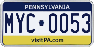 PA license plate MYC0053