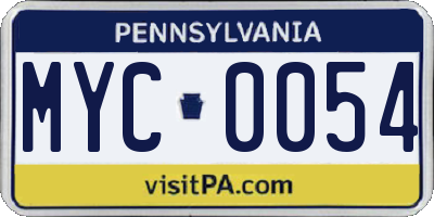 PA license plate MYC0054