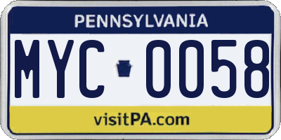 PA license plate MYC0058