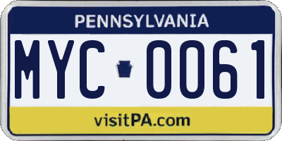 PA license plate MYC0061