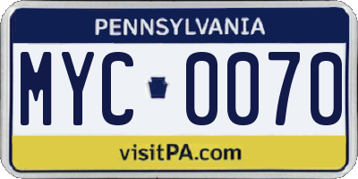 PA license plate MYC0070