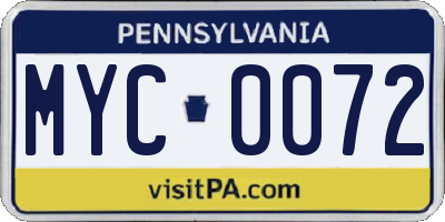 PA license plate MYC0072
