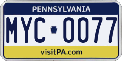 PA license plate MYC0077