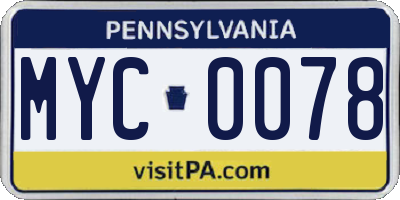 PA license plate MYC0078