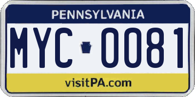 PA license plate MYC0081
