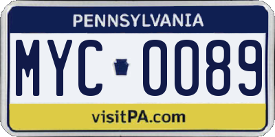 PA license plate MYC0089