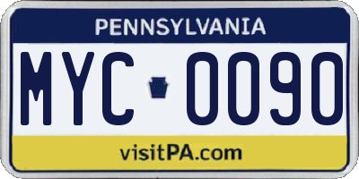 PA license plate MYC0090