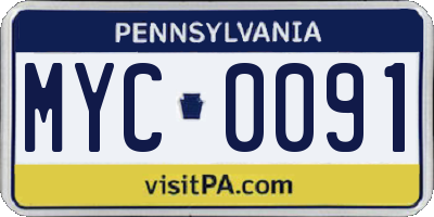 PA license plate MYC0091