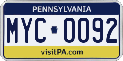 PA license plate MYC0092