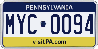 PA license plate MYC0094