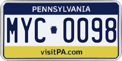 PA license plate MYC0098