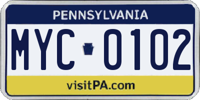 PA license plate MYC0102