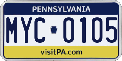 PA license plate MYC0105