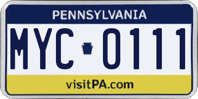 PA license plate MYC0111