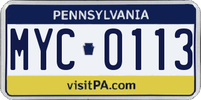 PA license plate MYC0113