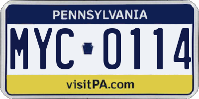 PA license plate MYC0114
