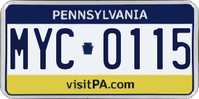 PA license plate MYC0115