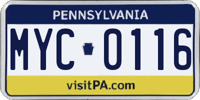 PA license plate MYC0116