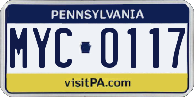 PA license plate MYC0117