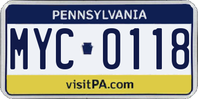 PA license plate MYC0118