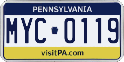 PA license plate MYC0119