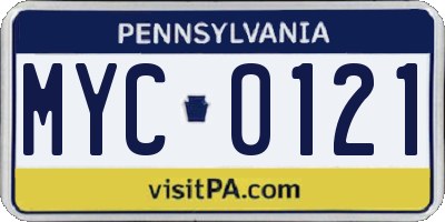 PA license plate MYC0121