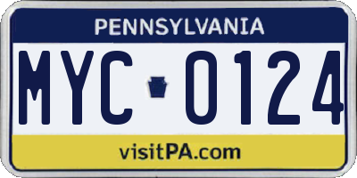 PA license plate MYC0124