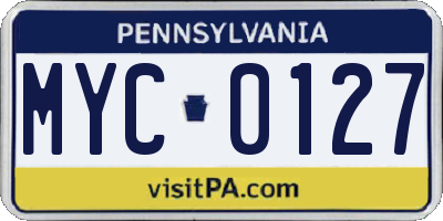 PA license plate MYC0127