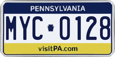 PA license plate MYC0128