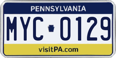 PA license plate MYC0129