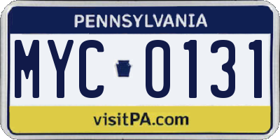 PA license plate MYC0131