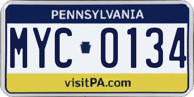 PA license plate MYC0134